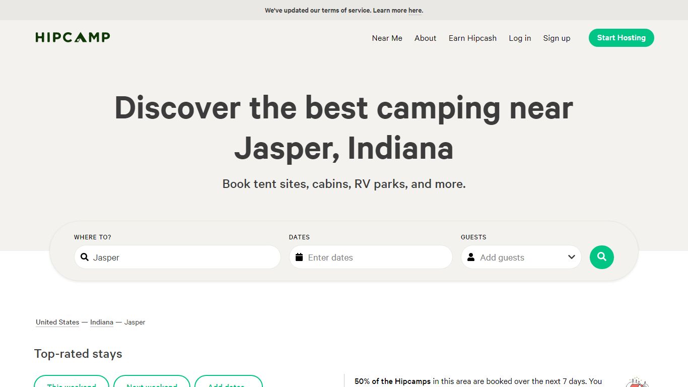 Discover the best camping near Jasper, Indiana